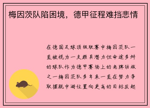 梅因茨队陷困境，德甲征程难挡悲情